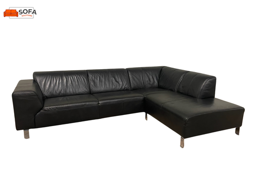 Zwarte Echt Leer Hoekbank