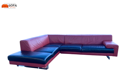 Montèl Rood Zwart Leren Hoekbank–Echt Leer Statement Design–Gratis Levering