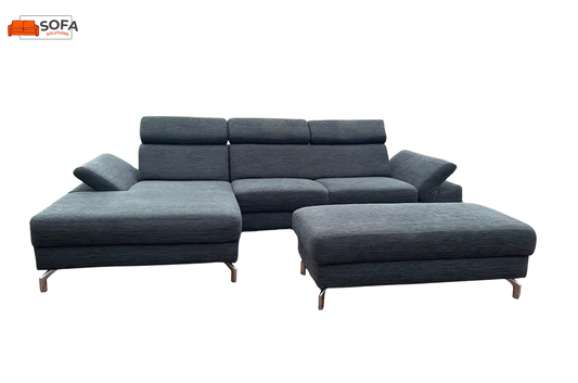 Montel Grjs Stoffen Hoekbank + Hocker