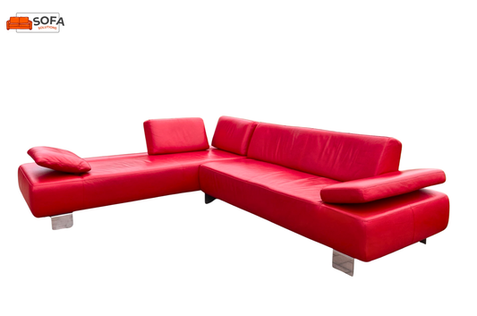Montel Rood Echt Leer Hoekbank – Verstelbare Rug-Armleuningen – Ruime Lounge- Moderne Uitstraling – Gratis Levering NL & BE