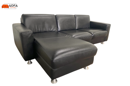 Mooie Zwarte Echt Leer Hoekbank