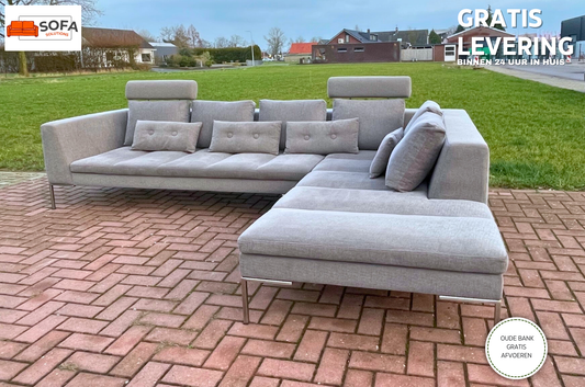 GRATIS LEVERING HEEL BENELUX + DACH Montel Grijs Stoffen Hoekbank