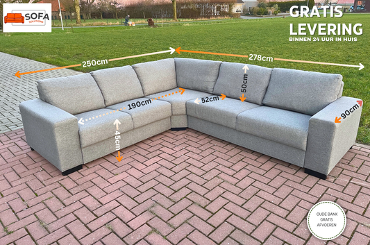 GRATIS LEVERING HEEL BENELUX + DACH Mooie Grijs Stoffen Hoekbank