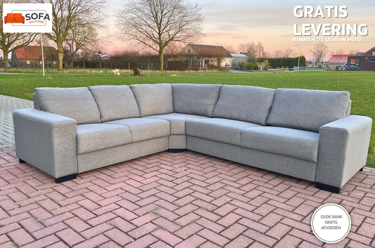 GRATIS LEVERING HEEL BENELUX + DACH Mooie Grijs Stoffen Hoekbank