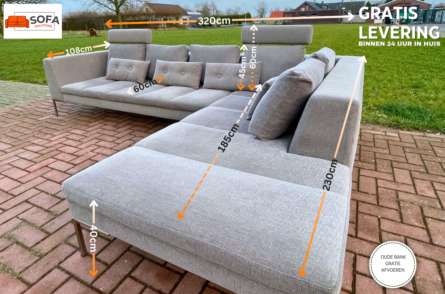 GRATIS LEVERING HEEL BENELUX + DACH Montel Grijs Stoffen Hoekbank