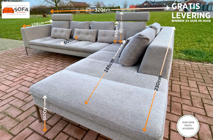 GRATIS LEVERING HEEL BENELUX + DACH Montel Grijs Stoffen Hoekbank