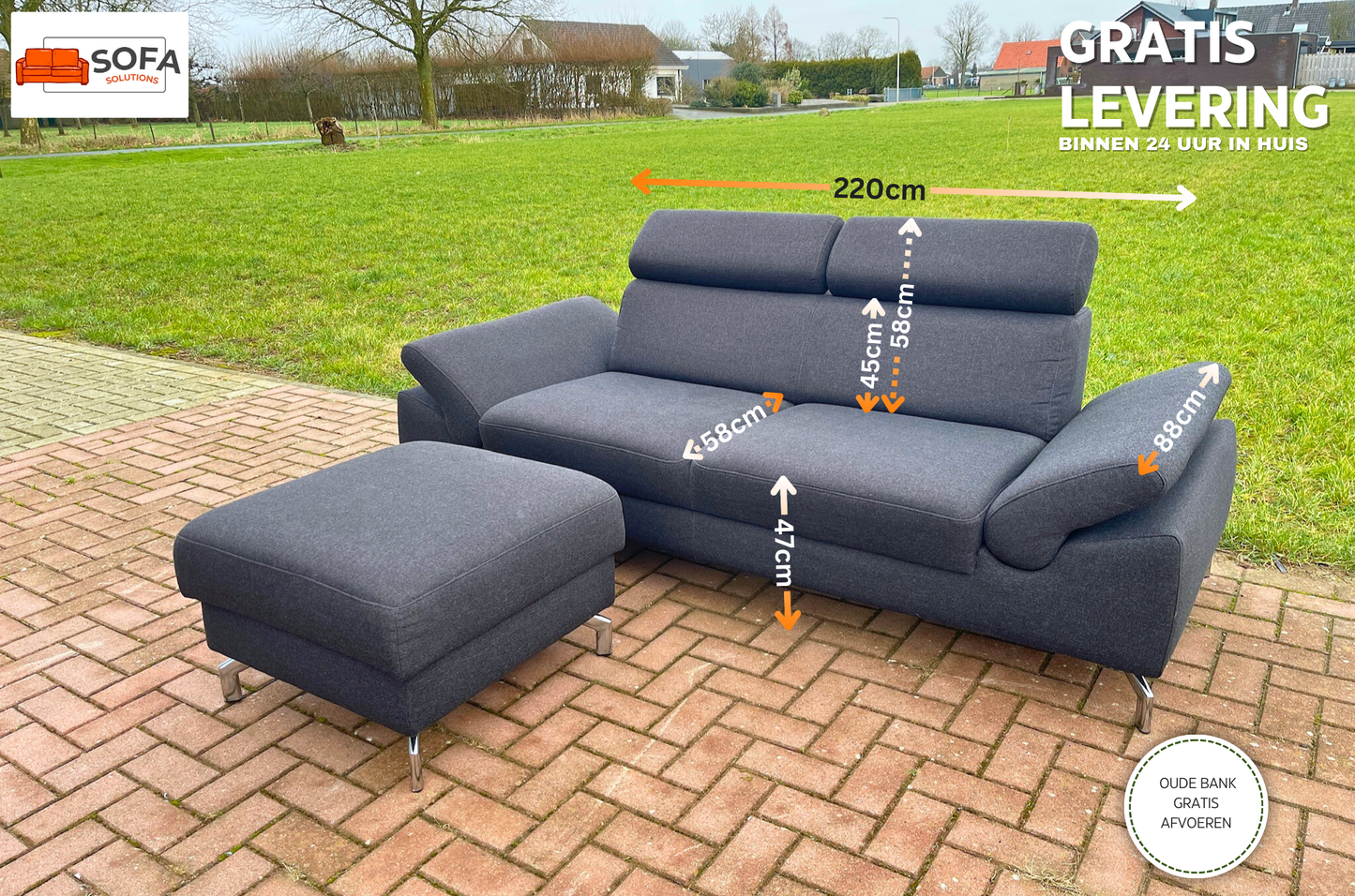 GRATIS LEVERING HEEL BENELUX + DACH Montel 3-zits Antraciet Bankstel + Hocker