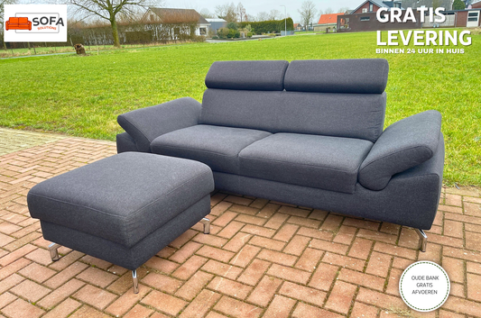 GRATIS LEVERING HEEL BENELUX + DACH Montel 3-zits Antraciet Bankstel + Hocker