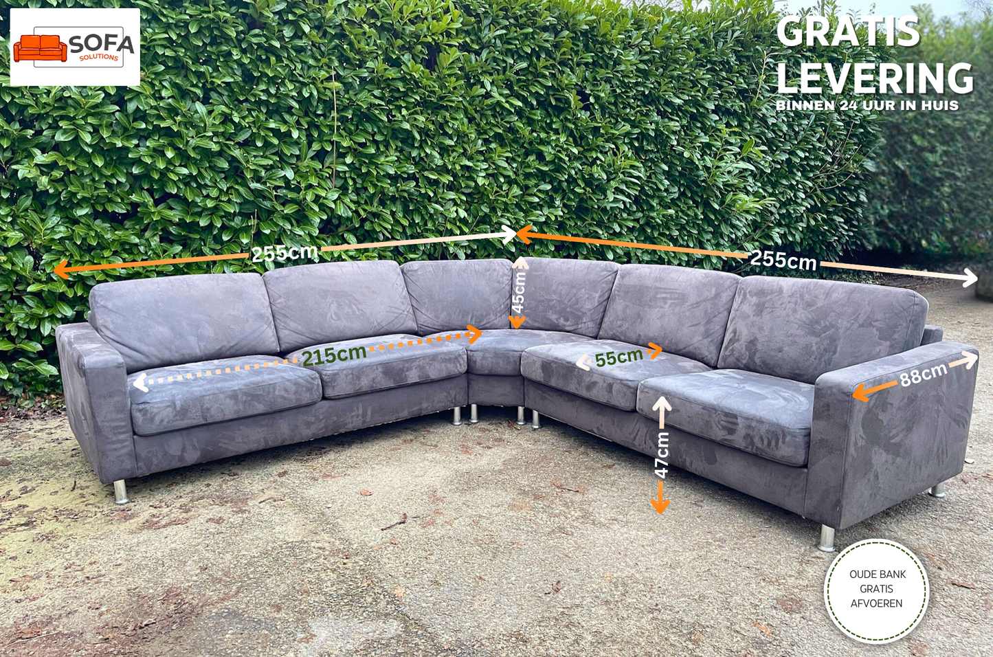 GRATIS LEVERING HEEL BENELUX + DACH Mooie Grote Antraciet Hoekbank