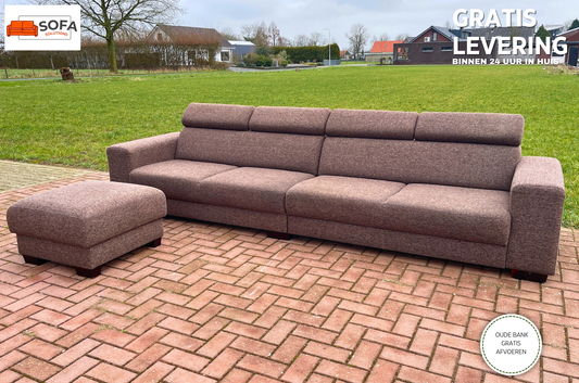 GRATIS LEVERING HEEL BENELUX + DACH Grote Stoffen Bruin 4 -zits Bankstel + Hocker