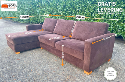 GRATIS LEVERING HEEL BENELUX + DACH Bruin Montel Stoffen Hoekbank