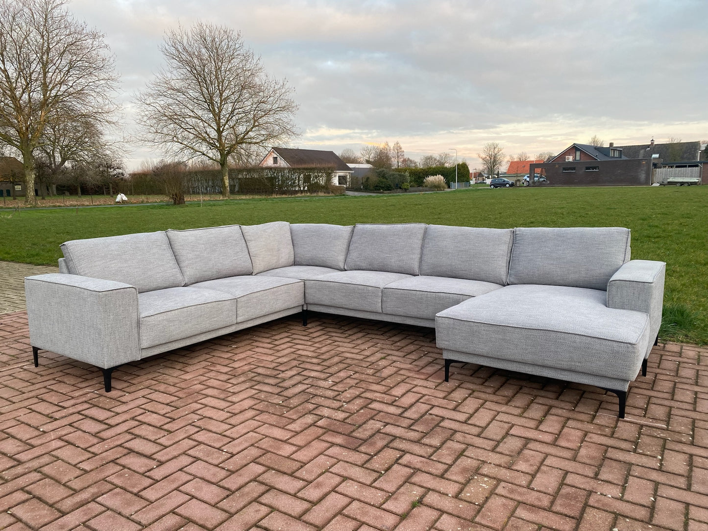 Grijs Stoffen U-Bankstel – Extra Grote Lounge Hoekbank – Gratis Levering