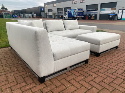 Grijze Stoffen Hoekbank met Hocker–Ruim Lounge Comfort–Gratis Levering