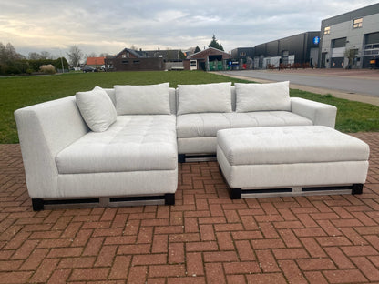 Grijze Stoffen Hoekbank met Hocker–Ruim Lounge Comfort–Gratis Levering