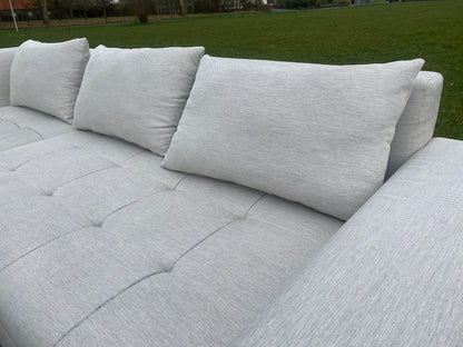 Grijze Stoffen Hoekbank met Hocker–Ruim Lounge Comfort–Gratis Levering