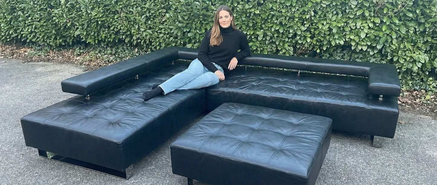 Montèl Cipriani Design Hoekbank – Zwart Echt Leer – Luxe Hocker – Gratis Levering