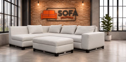 Grijze Stoffen Hoekbank met Hocker–Ruim Lounge Comfort–Gratis Levering