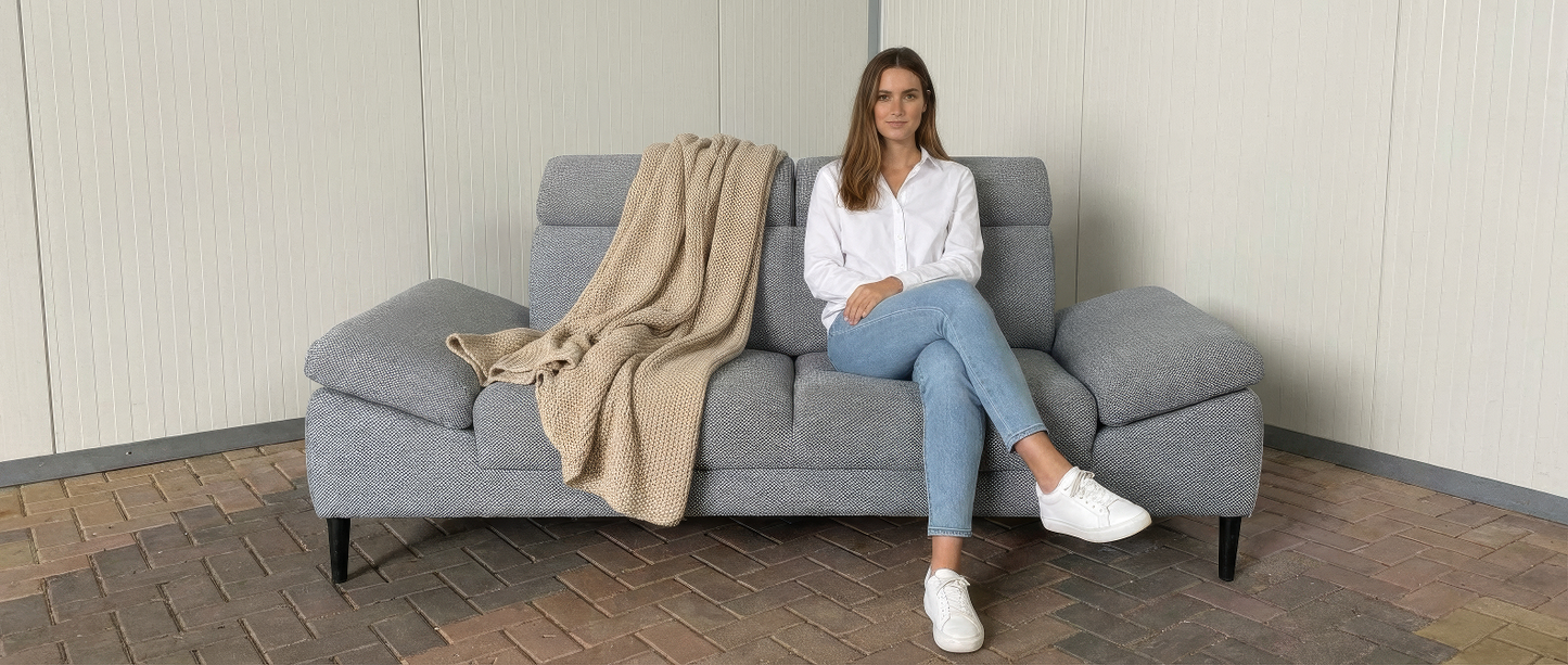 Montel Grijze 3-zitsbank met Verstelbare Hoofdsteun