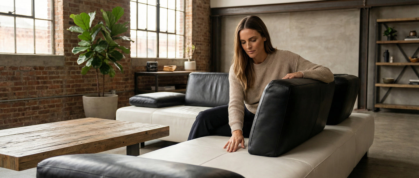 Montèl Witte Leren Hoekbank met Hocker–Luxe Echt Leer–Gratis Levering