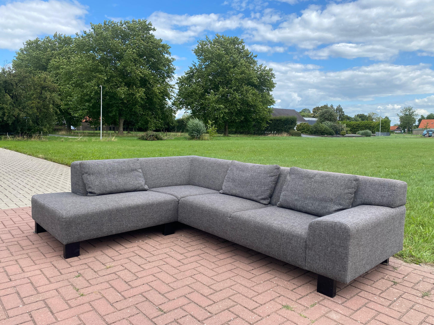 GRATIS LEVERING HEEL BENELUX + DACH Moderne Grijs Stoffen Hoekbank